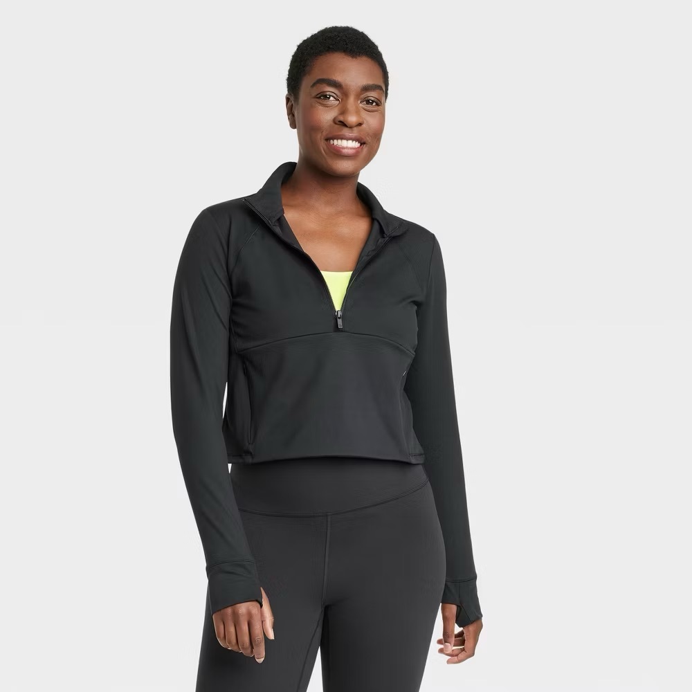 NWT Women's All in Motion 1/2 Zip Cropped Jacket Black XXL